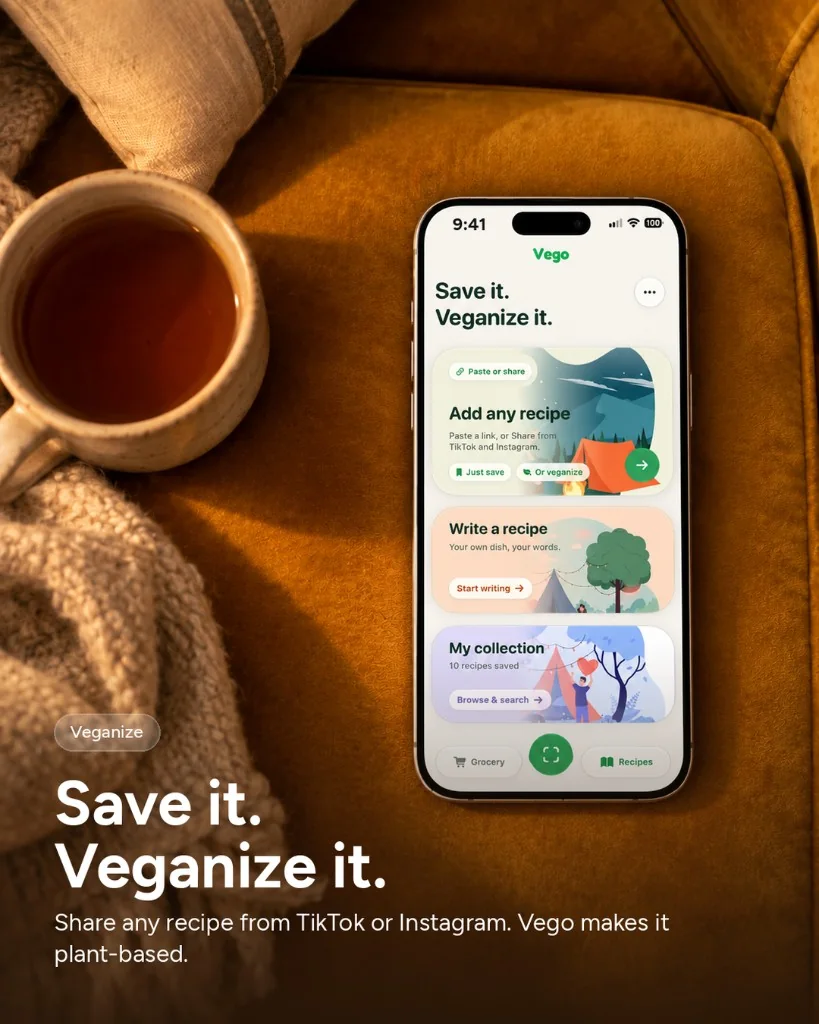 Veganize — Save it. Veganize it. Share any recipe from TikTok or Instagram. Vego makes it plant-based.